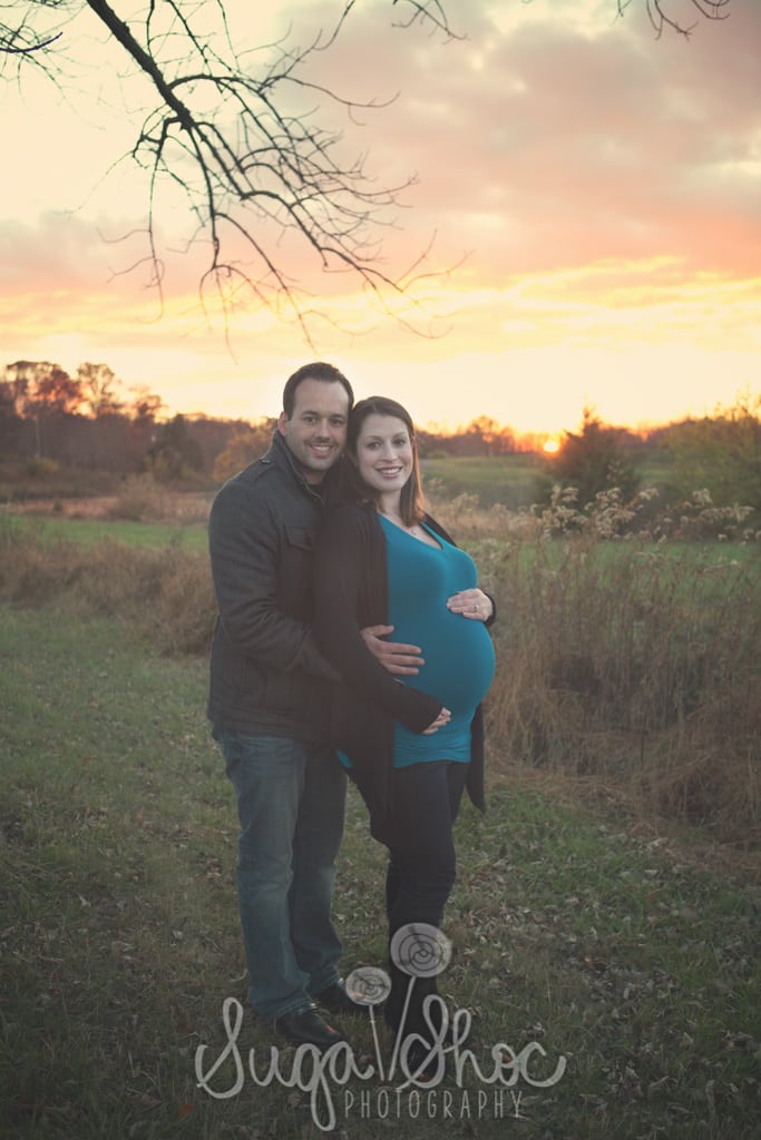 SugaShoc_Photography_Maternity_Photographer_Bucks County_Doylestown_PA_mother_posed_at_sunset_outdoors_with_husband
