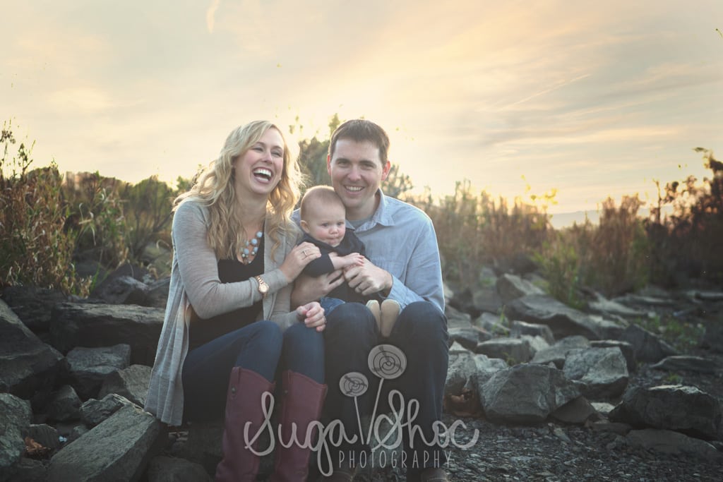 SugaShoc_Photography_Family_Photographer_Bucks County_Doylestown_PA_family_by_lake_at_sunset_with_baby_laughing