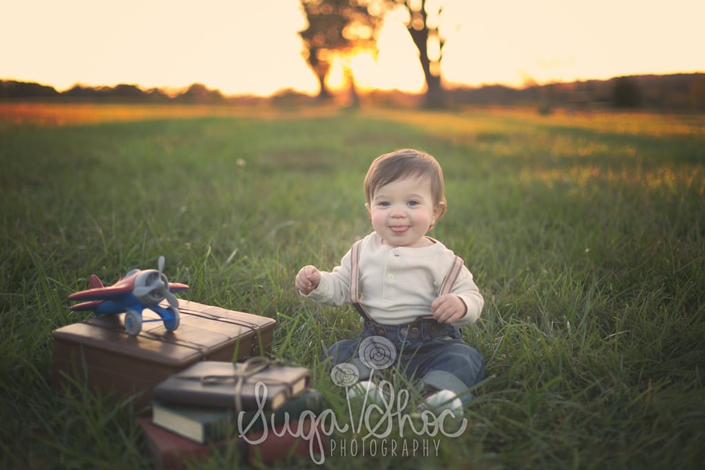SugaShoc_Photography_Baby_Photographer_Bucks County_Doylestown_PA_one_year_old_session_at_park_in_grass_at_sunset