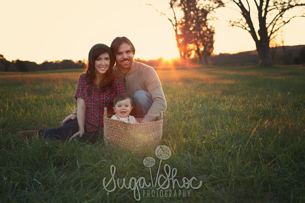 SugaShoc_Photography_Baby_Photographer_Bucks County_Doylestown_PA_one_year_old_session_at_park_at_sunset_with_parents_in_basket