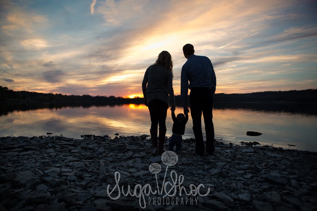 SugaShoc_Photography_Family_Photographer_Bucks County_Doylestown_PA_family_walking_by_lake_at_sunset