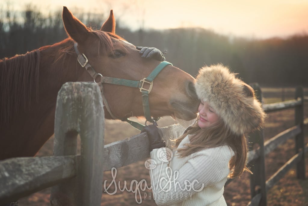 SugaShoc_Photography_Family_Children_Photographer_Bucks County_Doylestown_PA__session_with_horse_nuzzling_girl