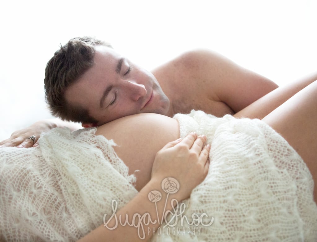 SugaShoc_Photography_Maternity_Photographer_Bucks County_Doylestown_PA_studio_maternity_session_husband_laying_on_pregnant_belly