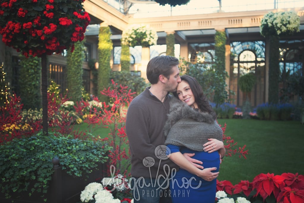 SugaShoc_Photography_Maternity_Photographer_Bucks County_Doylestown_PA_couple_snow_maternity_session_at_longwood_gardens_posed_inside_gardens