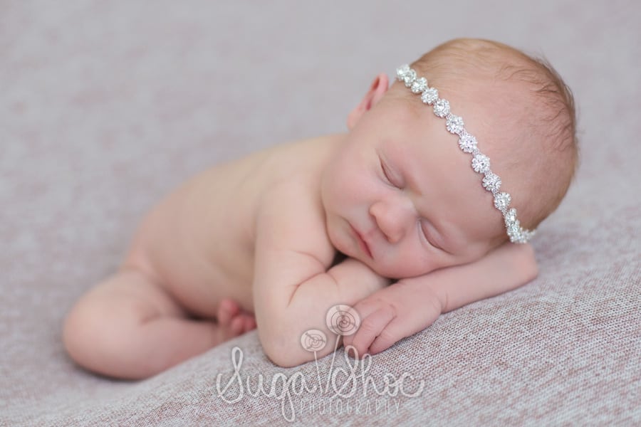 SugaShoc_Photography_Newborn_Photographer_Bucks_County_PA_Doylestown_newborn_posed_with_sparkly_head_wrap