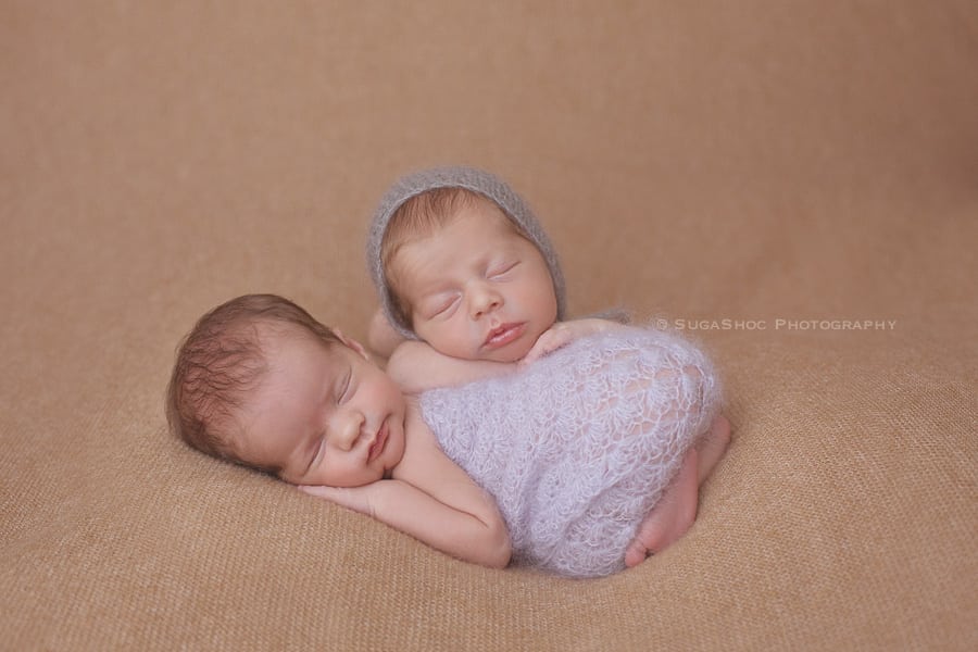 SugaShoc_Photography_Newborn_Twins_Photographer_Bucks_County_PA_Doylestown_PA_newborn_twins_posing_ideas_on_beanbag