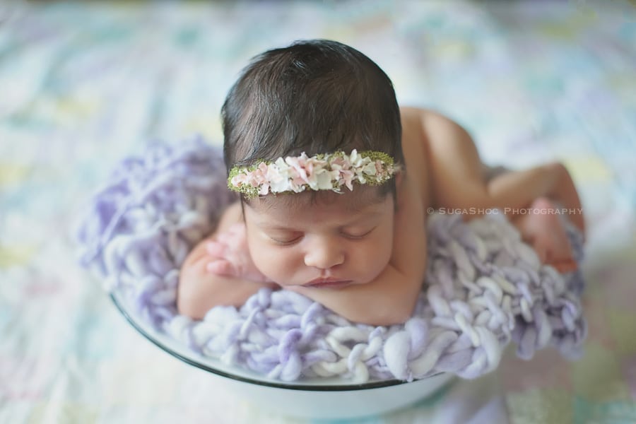 SugaShoc_Photography_Newborn_Photographer_Bucks_County_PA_Doylestown_PA_newborn_on_antique_quilt_in_basin_newborn_posing_ideas