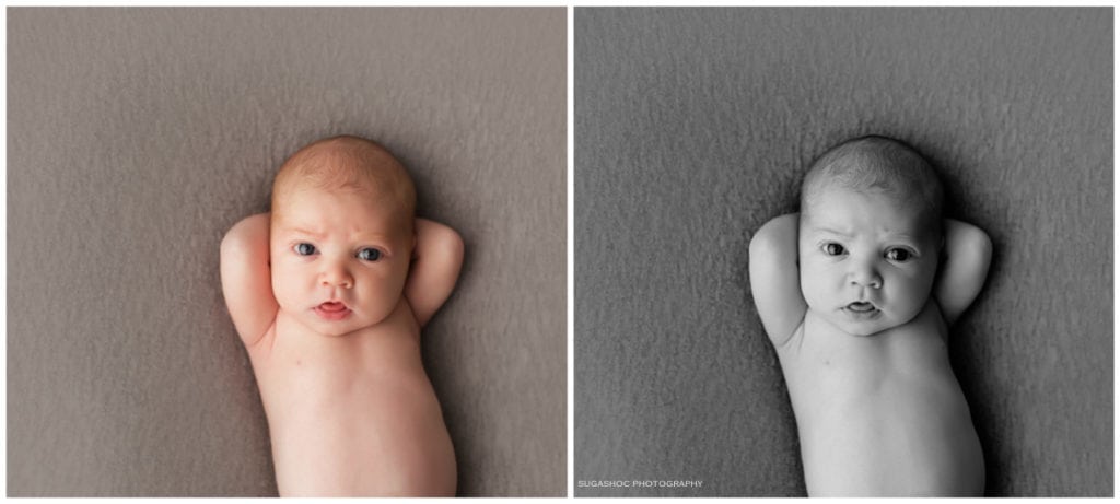 SugaShoc_Photography_Newborn_Photographer_Bucks_County_PA_Doylestown_PA-2_newborn photo black and white comparison newborn awake shot