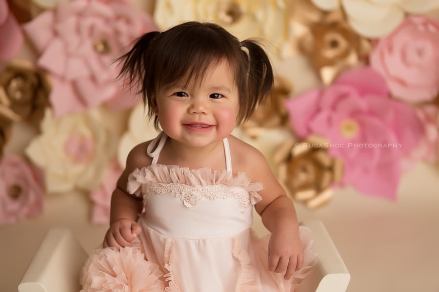 sugashoc_photography_cake_smash_photographer_bucks_county_pa_doylestown_pa_first_birthday_smiling_toddler_pink_dress