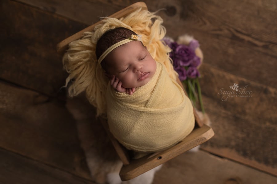 SugaShoc Photography Newborn Photographer Bucks County PA Doylestown PA newborn wrapped in bed