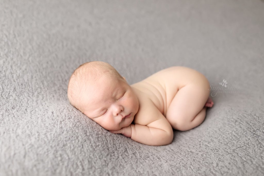 SugaShoc Photography Newborn Photographer Bucks County PA Doylestown PA Baby boy sleeping on light blue blanket