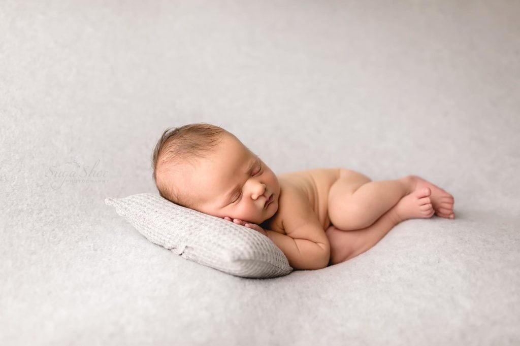 SugaShoc Photography Newborn Photographer Bucks County PA newborn side pose
