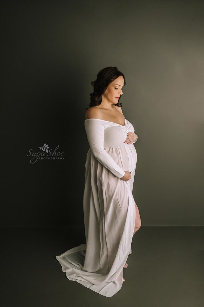 Sugashoc Photography Doylestown Maternity Photographer mommy-to-be in white maternity gown
