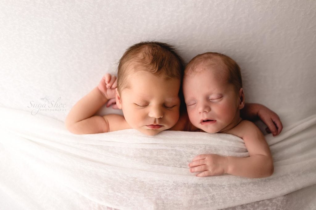 Sugashoc Photography Montgomery County Newborn Photographer twins tucked under blanket cuddled