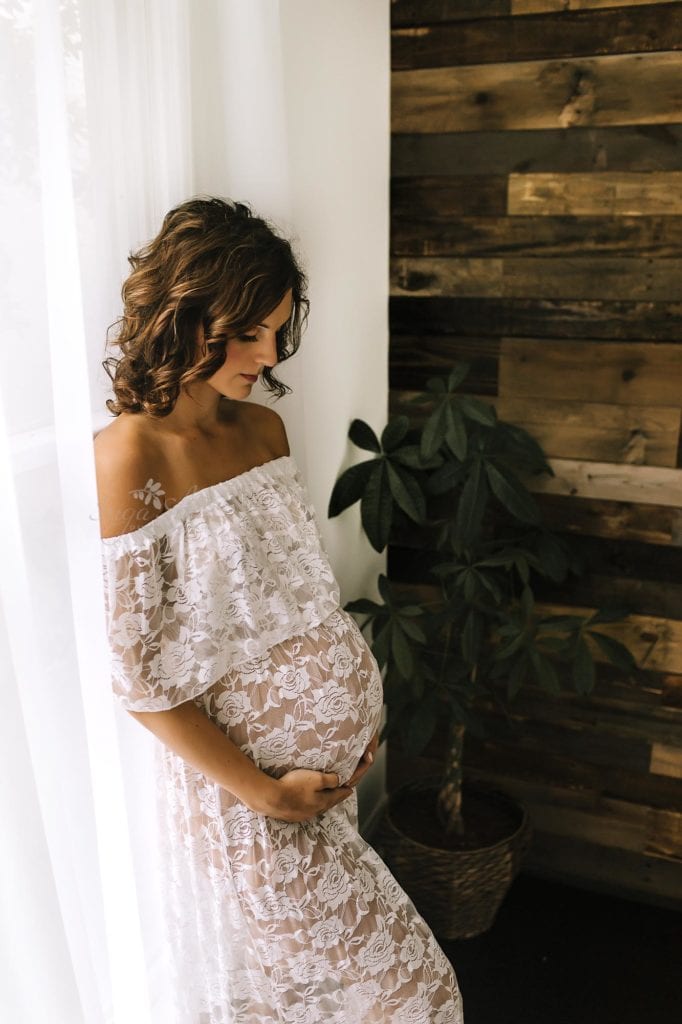Philadelphia Maternity Boudoir Photographer SugaShoc Photography pregnant woman wearing white lace dress