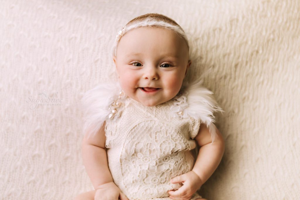 Baby Girl in outfit by SugaShoc Photography Baby Photographer Bucks County PA Doylestown Grow with me Baby Plan