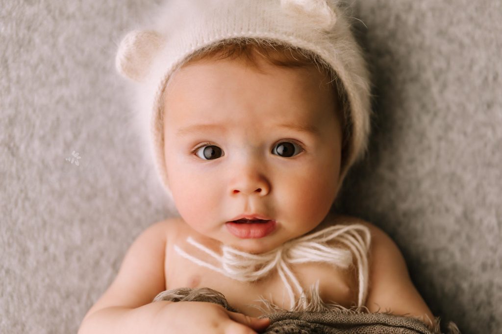 Baby Boy in Bear Hat by SugaShoc Photography Baby Photographer Bucks County PA Doylestown Grow with me Baby Plan