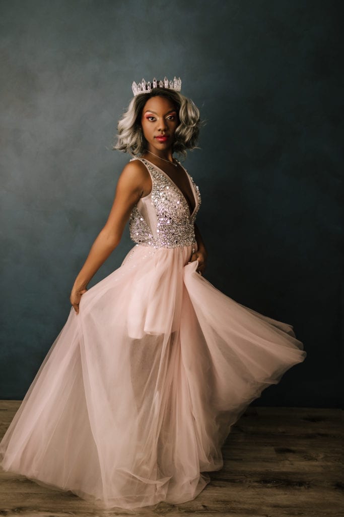 beauty photo session pennsylvania, woman in pink gown and tiara