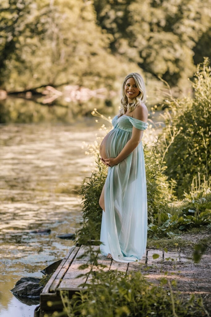 doylestown pa maternity photography, woman wearing maternity dress outdoors